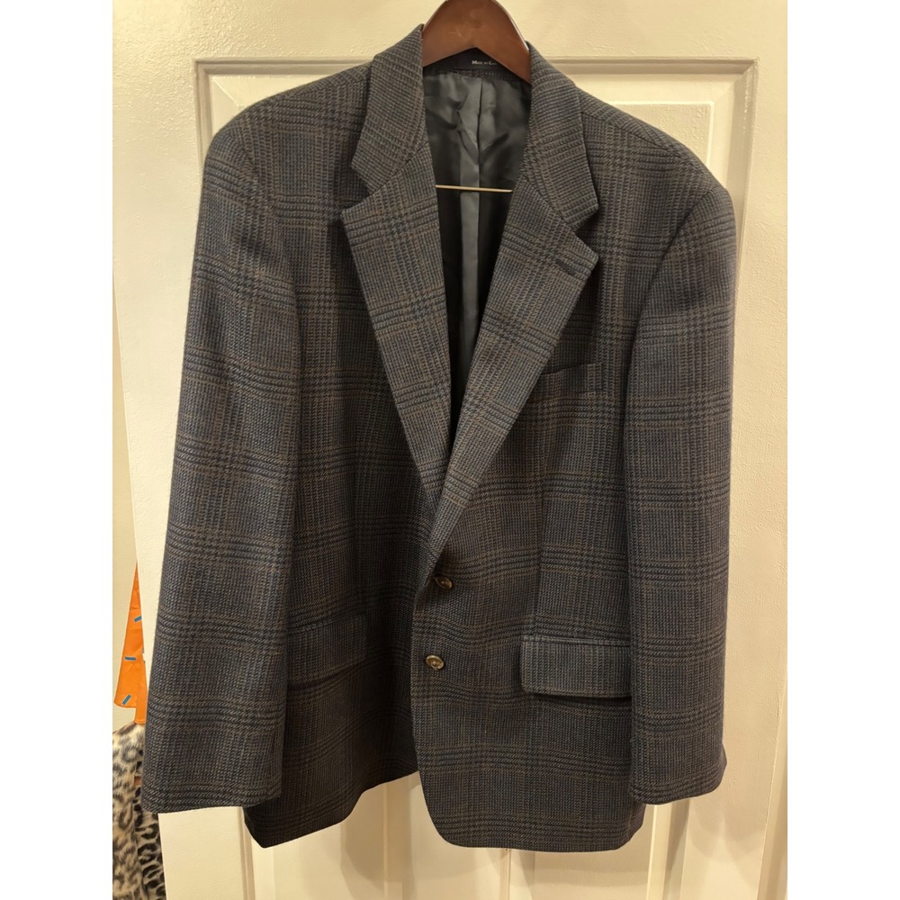 Vtg. Ralph Lauren Wool Glen Check Plaid Brown Blaxer Men's 44R